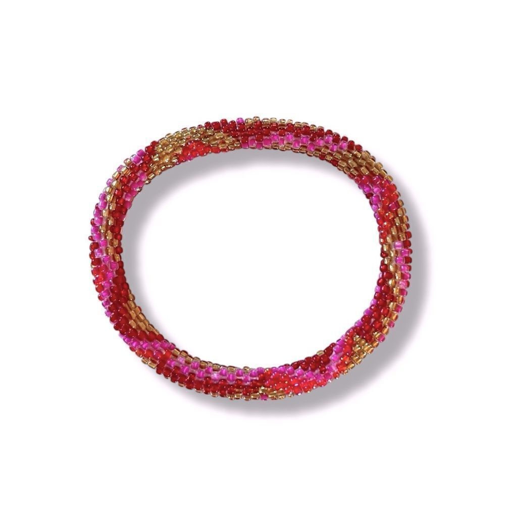 Pink Beaded Roll On Bracelet